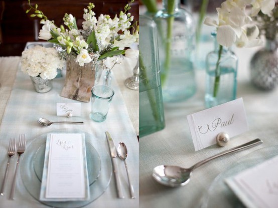 Light Blue Glass Centerpieces