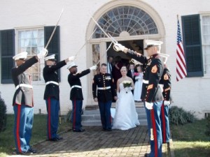 military sword arch in from of chapel